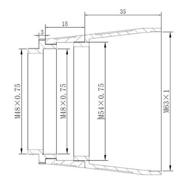 TS Optics Adapter from M63x1 male to M48x0.75 male