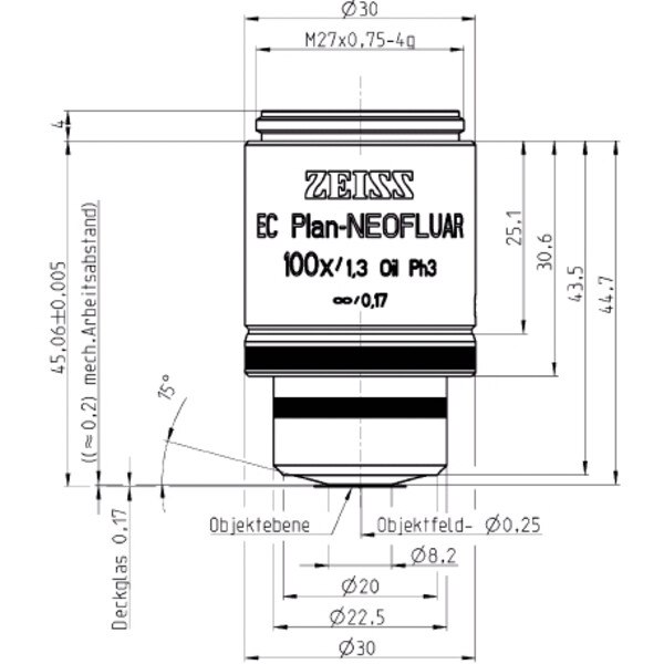 ZEISS Obiektyw Objektiv EC Plan-Neofluar, Ph3 , 100x/1,30 Oil wd=0,20mm