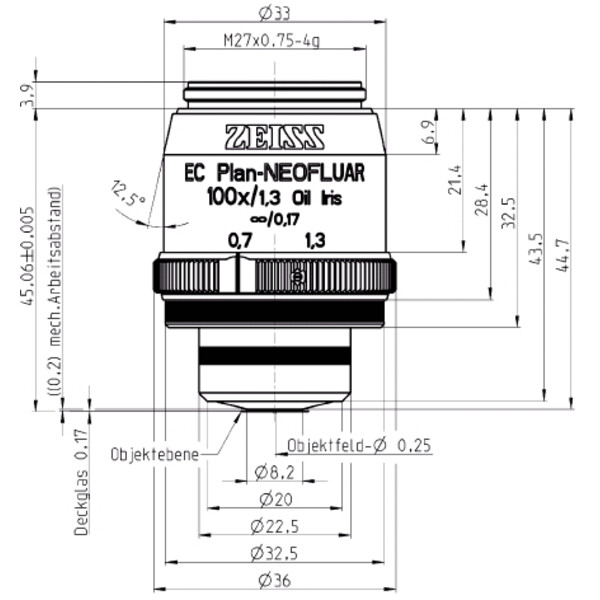 ZEISS Obiektyw Objektiv EC Plan-Neofluar, Iris, 100x/1,30 Oil,  wd=0,20mm