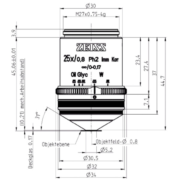 ZEISS Obiektyw Objektiv LCI Plan-Neofluar 25x/0,8 Imm Korr Ph2 wd=0,21mm