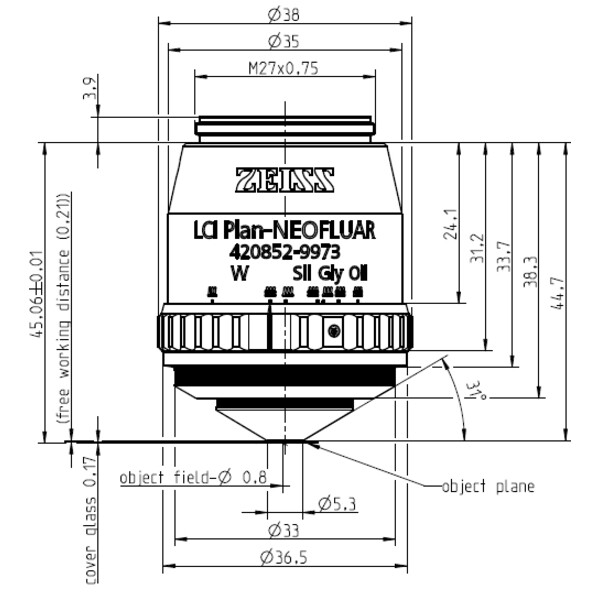 ZEISS Obiektyw Objektiv LCI Plan-Neofluar 25x/0,8 Imm Korr DIC wd=a=0,21mm