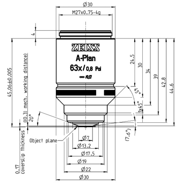 ZEISS Obiektyw Objektiv A-Plan 63x/0,8 Pol wd=0,30mm