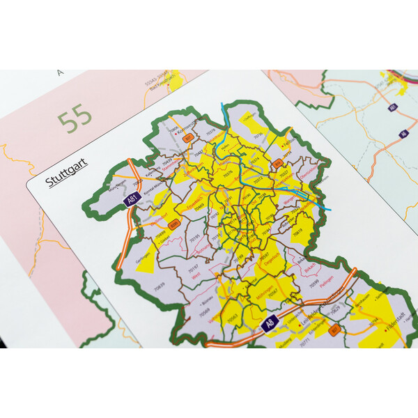 GeoMetro Mapa regionalna Baden-Württemberg Postleitzahlen PLZ (100 x 123 cm)