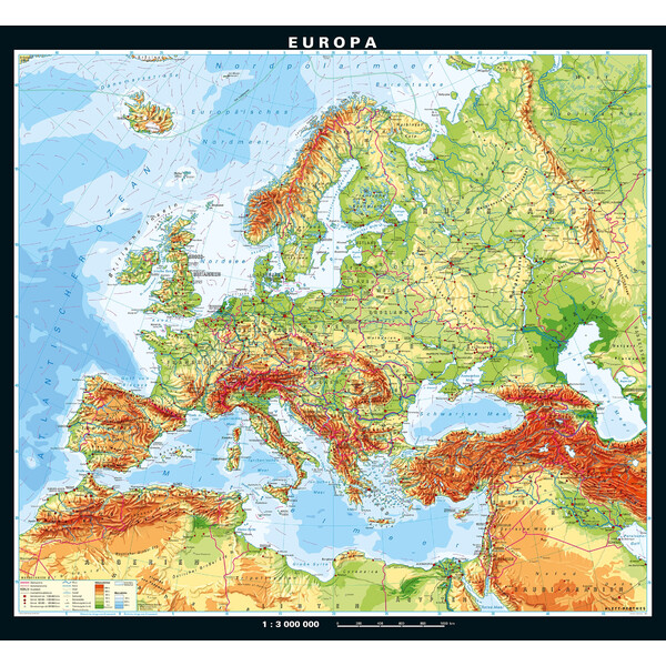 PONS Mapa kontynentalna Europa physisch (208 x 189 cm)