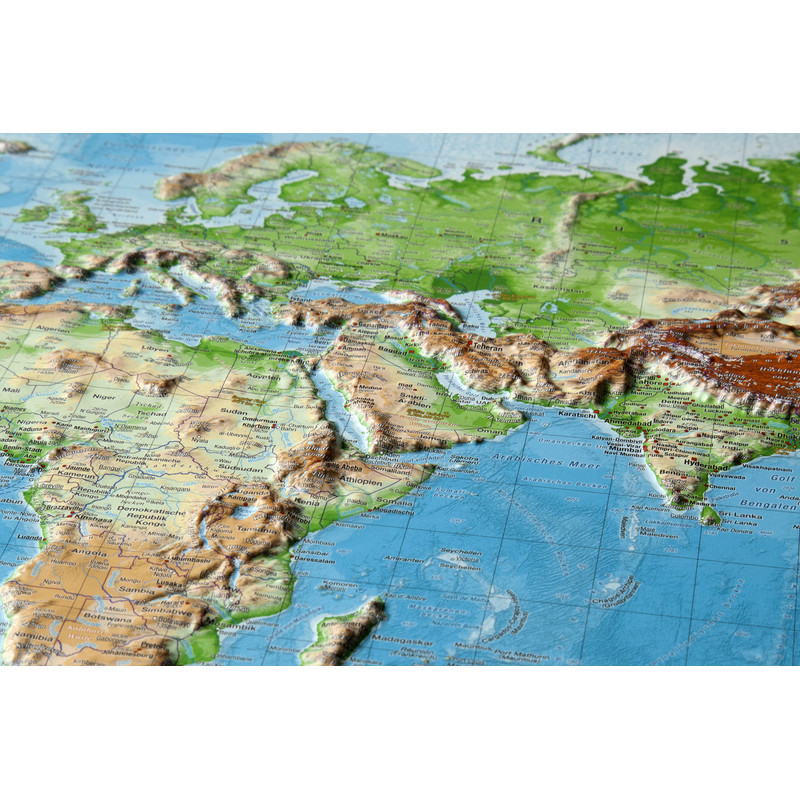 Georelief Świat, mapa plastyczna 3D, duża, w oprawie drewnianej