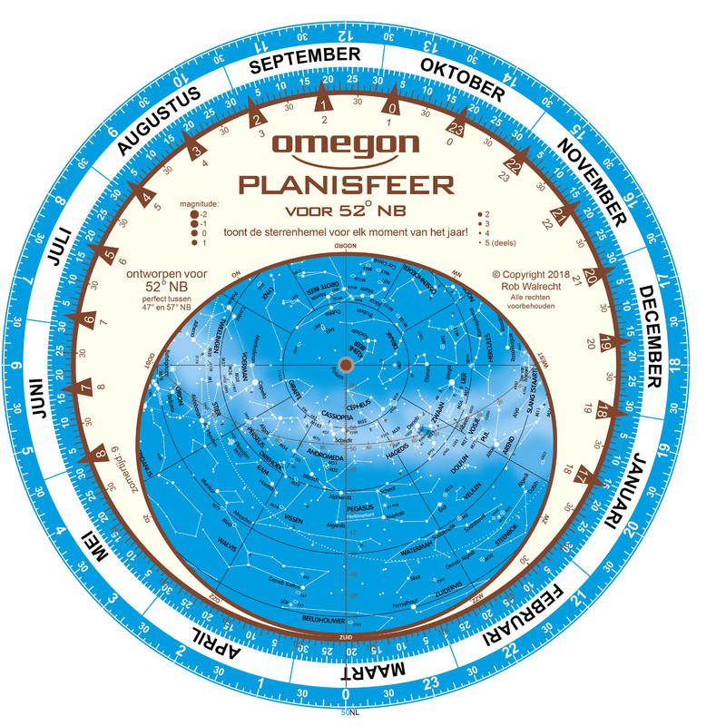 Omegon Mapa gwiazd Sternkarte Planisphere 25cm / 52°