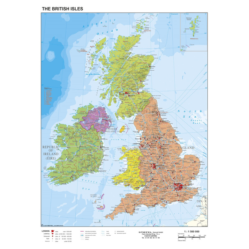 Stiefel Mapa Großbritannien und Irland politisch (68 x 98 cm)