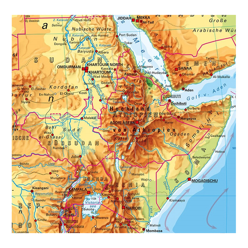 PONS Mapa kontynentalna Afrika physisch (157 x 206 cm)