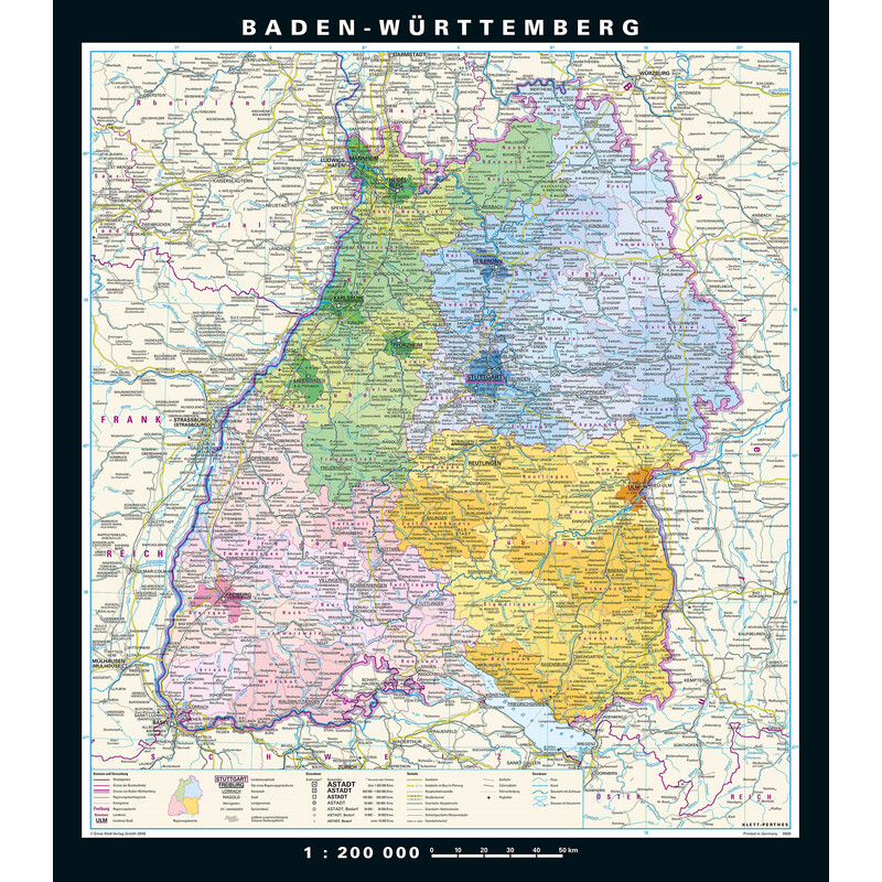 PONS Mapa regionalna Badenia-Wirtembergia fizyczna i polityczna (148 x 168 cm)