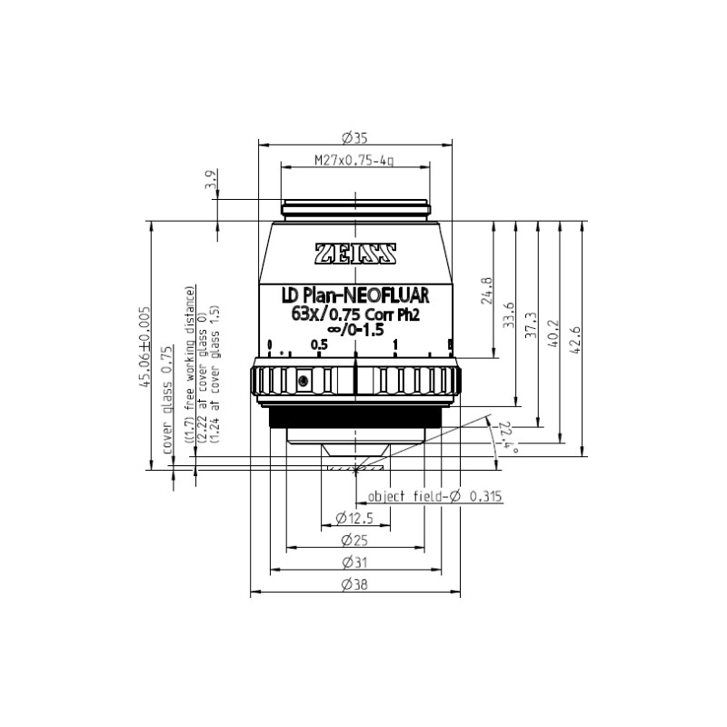 ZEISS Obiektyw Objektiv LD Plan-Neofluar 63x/0,75 Korr Ph2 wd=2,2mm