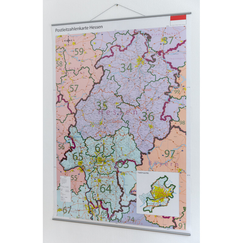 GeoMetro Mapa regionalna Hessen Postleitzahlen PLZ (100 x 140 cm)