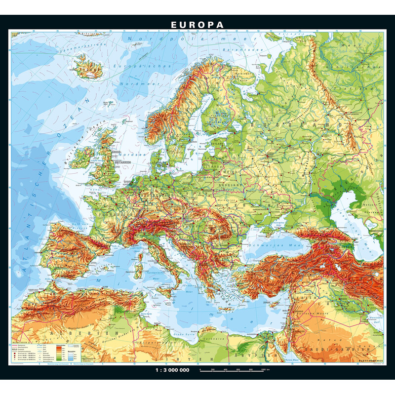 PONS Mapa kontynentalna Europa physisch (208 x 189 cm)