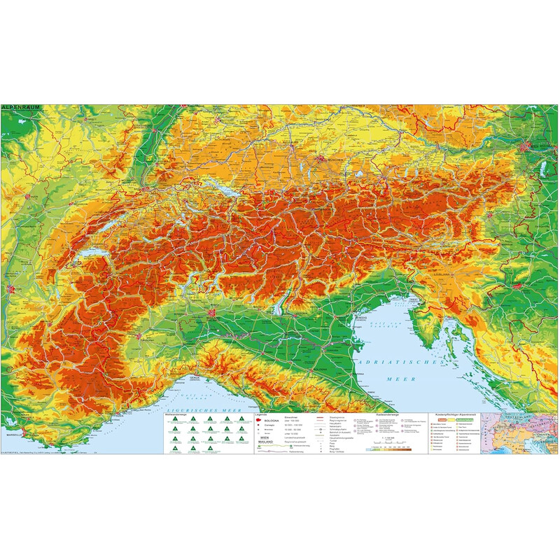 Stiefel Mapa regionalna Alpenraum mit Weitwander- und Radfernwegen (140 x 100 cm)