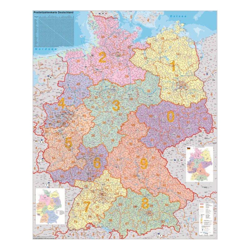 Stiefel Mapa Deutschland PLZ-Karte politisch (100 cm x 140 cm)