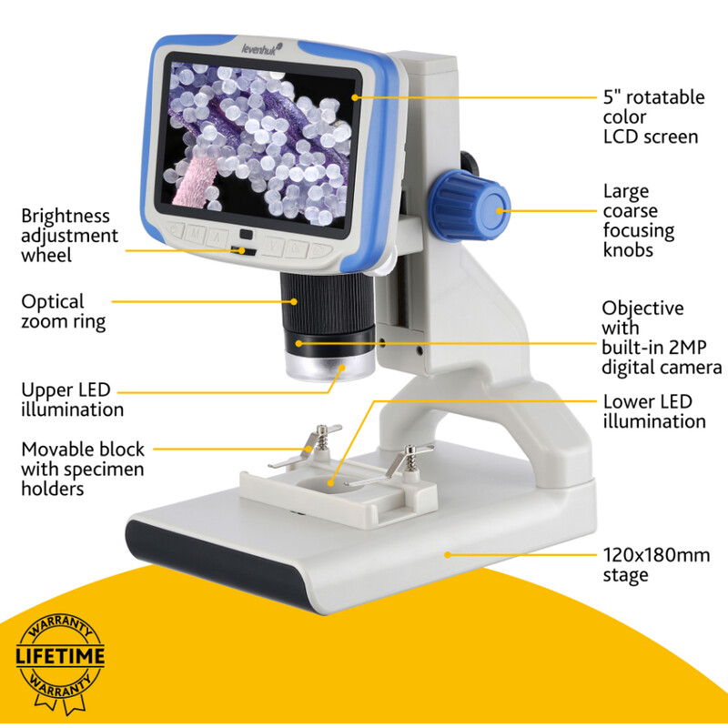 Levenhuk Mikroskop Rainbow DM500 2MP 1/2.9" 2.8µm 7-50x LCD CMOS Color Digital