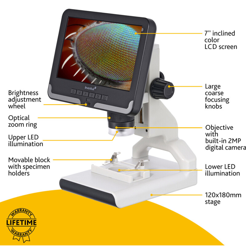 Levenhuk Mikroskop Rainbow DM700 2MP 1/2.9" 2.8µm 10-50x LCD CMOS Color Digital